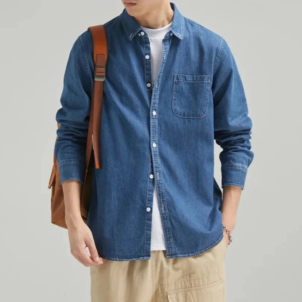 Mens Long Sleeve Single Pocket Denim Shirt - Wow Store