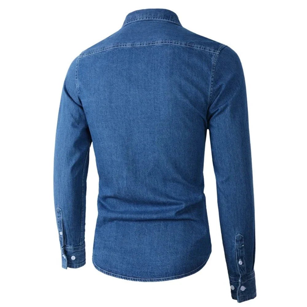 Mens Long Sleeve Single Pocket Denim Shirt - Wow Store