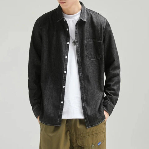 Mens Long Sleeve Single Pocket Denim Shirt - Wow Store