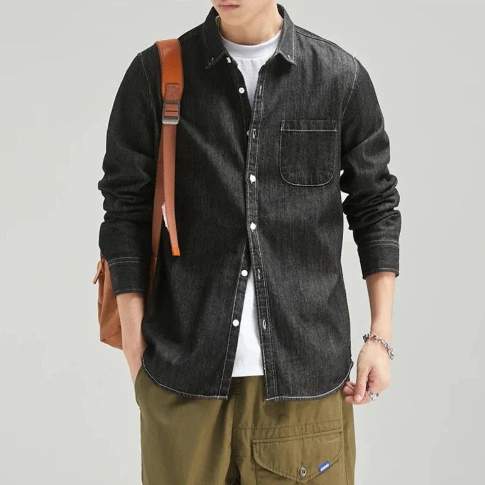 Mens Long Sleeve Single Pocket Denim Shirt - Wow Store