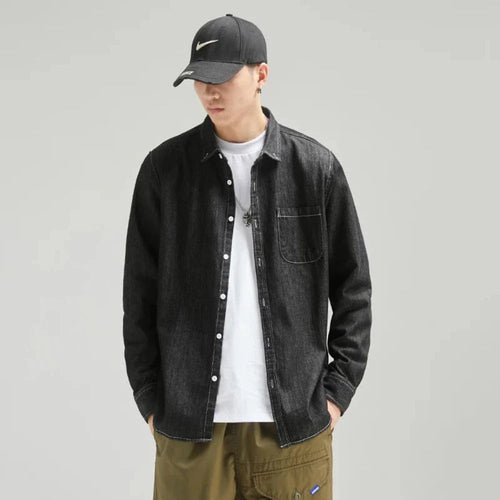 Mens Long Sleeve Single Pocket Denim Shirt - Wow Store