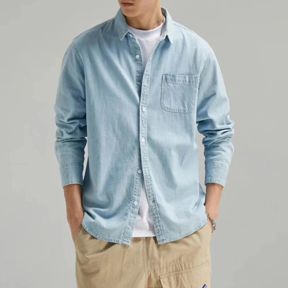Mens Long Sleeve Single Pocket Denim Shirt - Wow Store