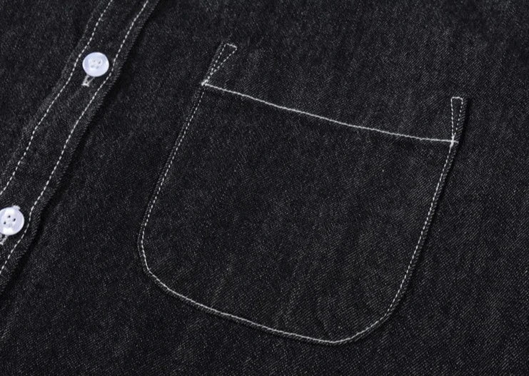 Mens Long Sleeve Single Pocket Denim Shirt - Wow Store