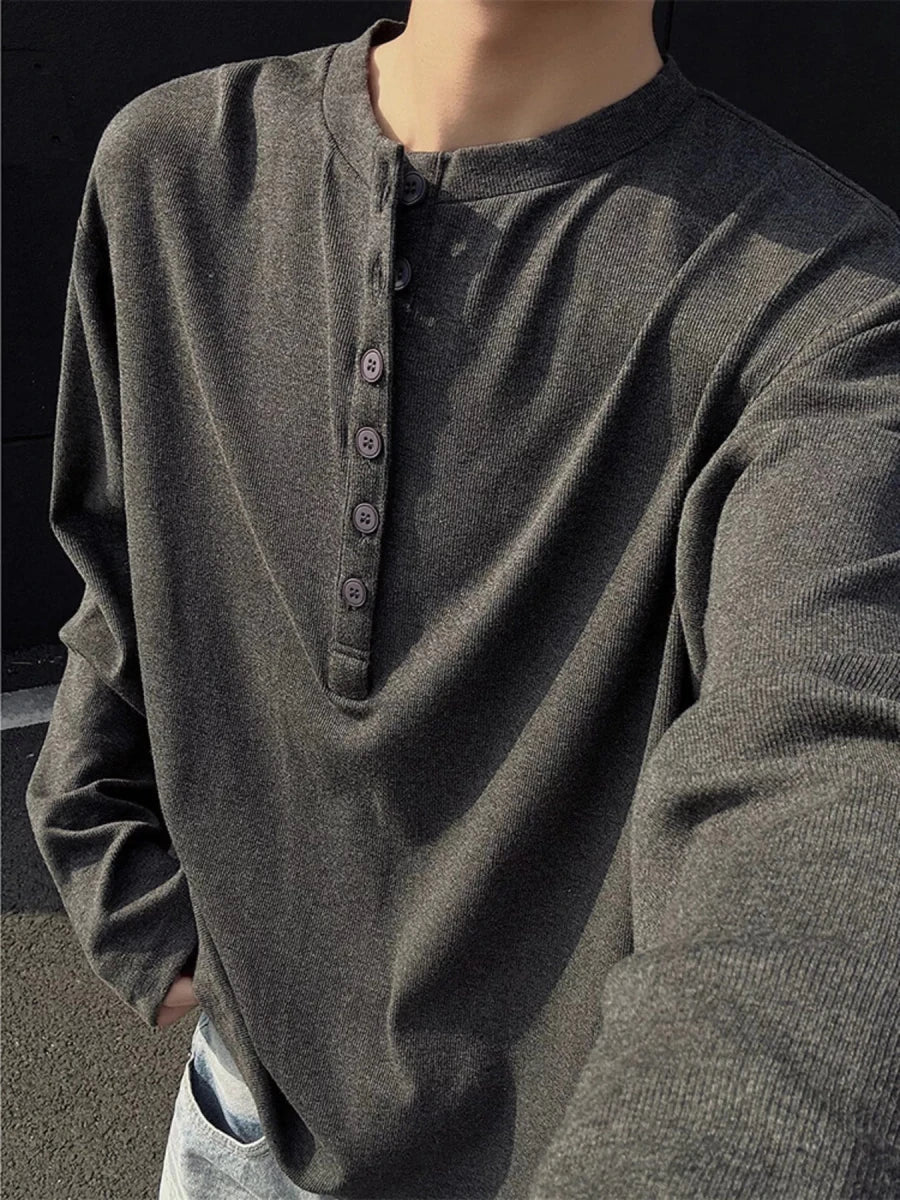 Men's Plus Size Button Detail Long Sleeve Henley T-Shirt - WowStore.live
