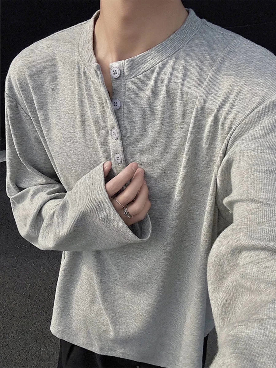 Men's Plus Size Button Detail Long Sleeve Henley T-Shirt - WowStore.live
