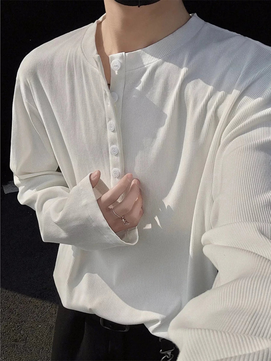 Men's Plus Size Button Detail Long Sleeve Henley T-Shirt - WowStore.live