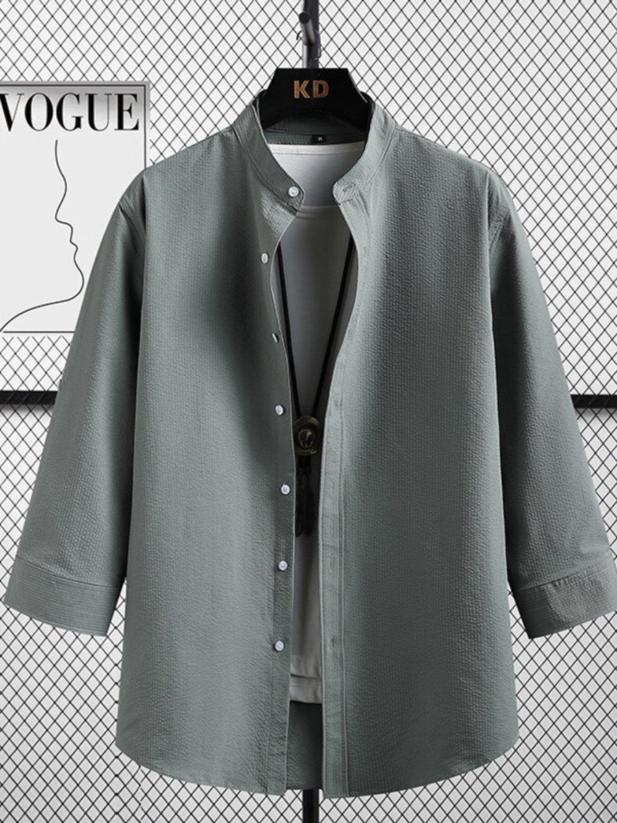 Men's Plus Size Casual Button Up Three-Quarter Sleeve Shirt - WowStore.live