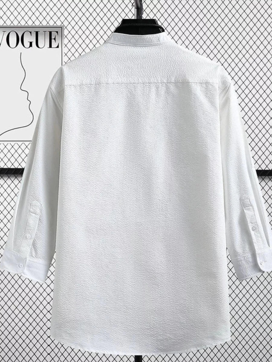 Men's Plus Size Casual Button Up Three-Quarter Sleeve Shirt - WowStore.live