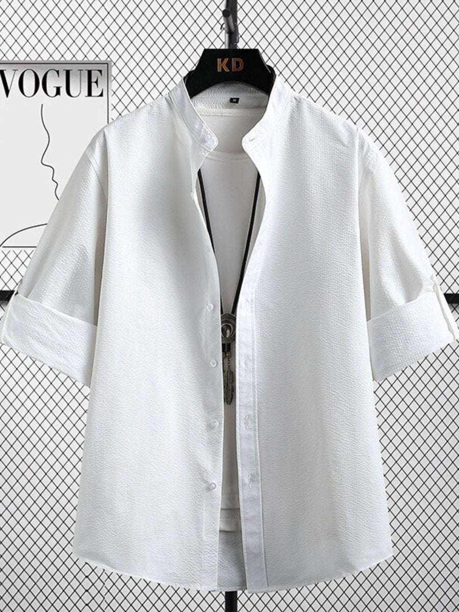 Men's Plus Size Casual Button Up Three-Quarter Sleeve Shirt - WowStore.live