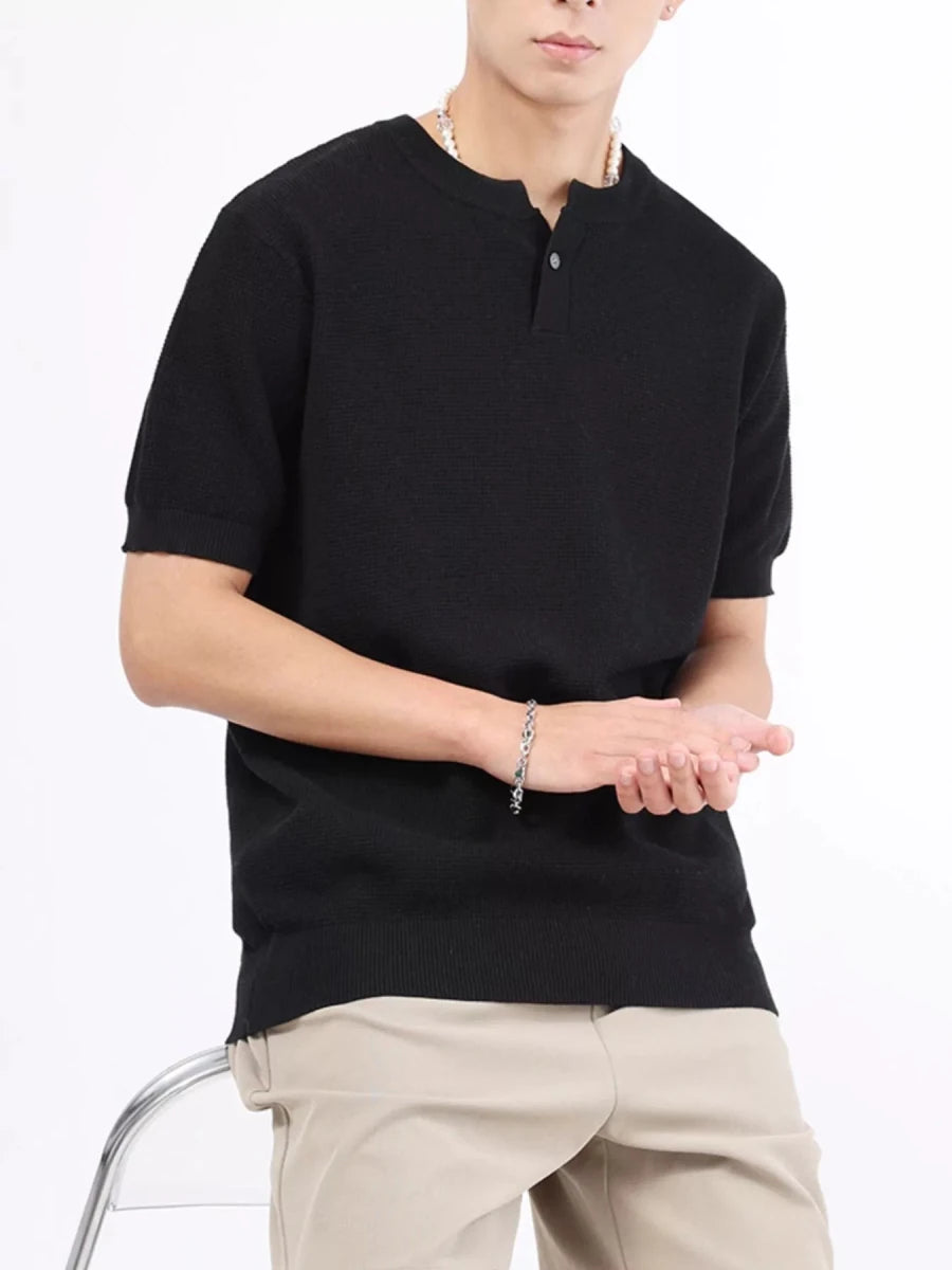 Men's Plus Size Casual Knit Henley T-Shirt - WowStore.live