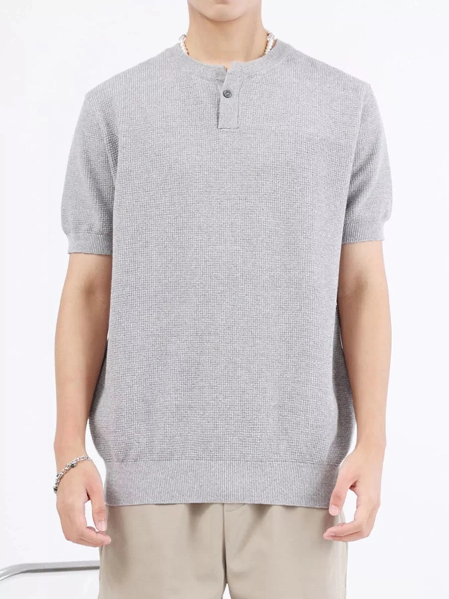 Men's Plus Size Casual Knit Henley T-Shirt - WowStore.live