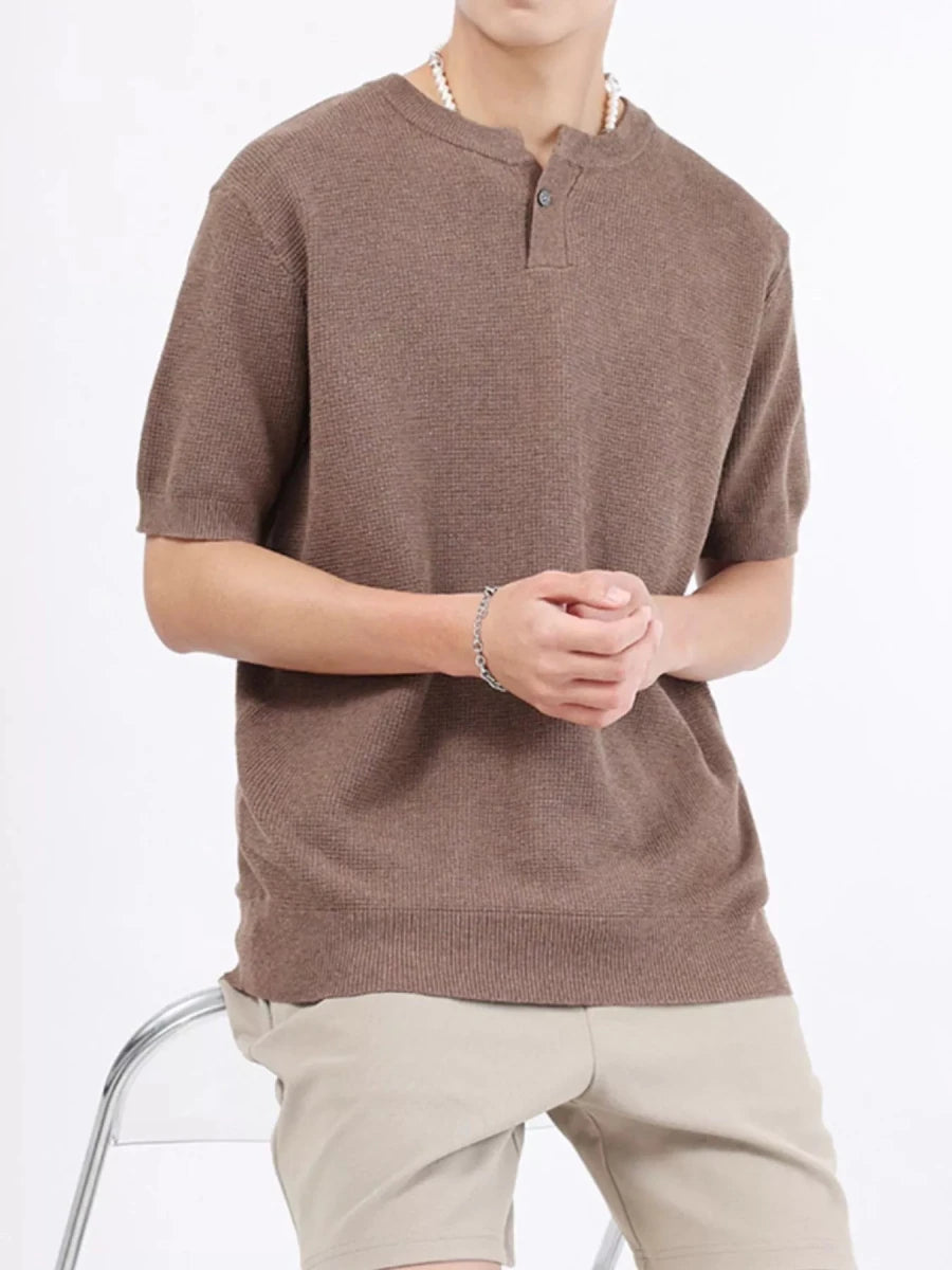 Men's Plus Size Casual Knit Henley T-Shirt - WowStore.live