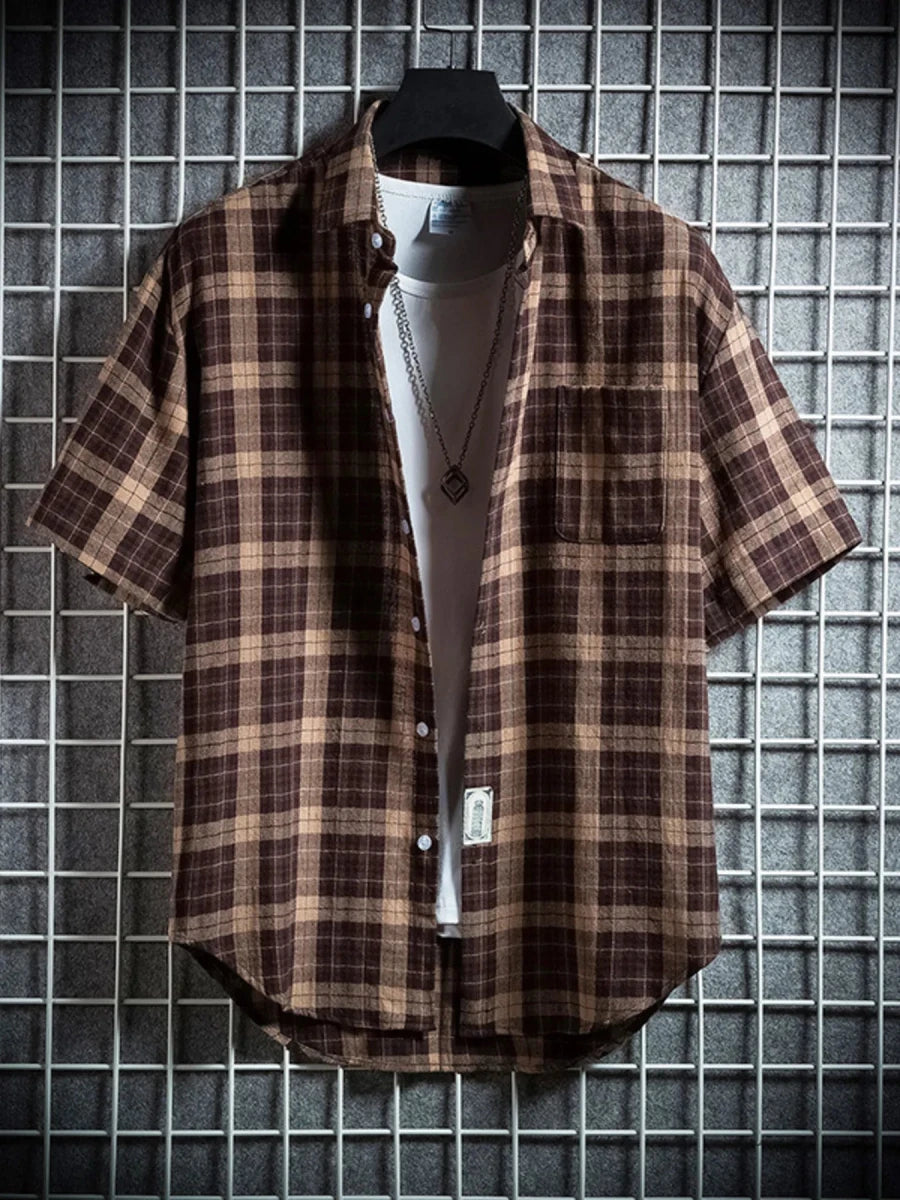 Men's Plus Size Casual Plaid Short Sleeve Shirt - Wow Store