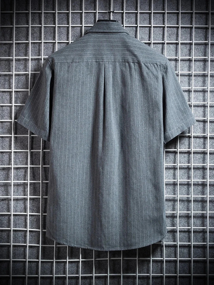 Men's Plus Size Casual Striped Short Sleeve Shirt - WowStore.live