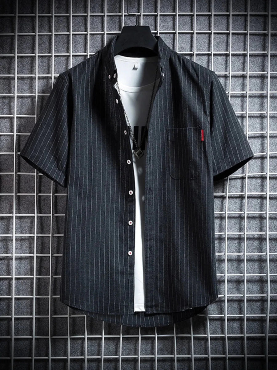 Men's Plus Size Casual Striped Short Sleeve Shirt - WowStore.live