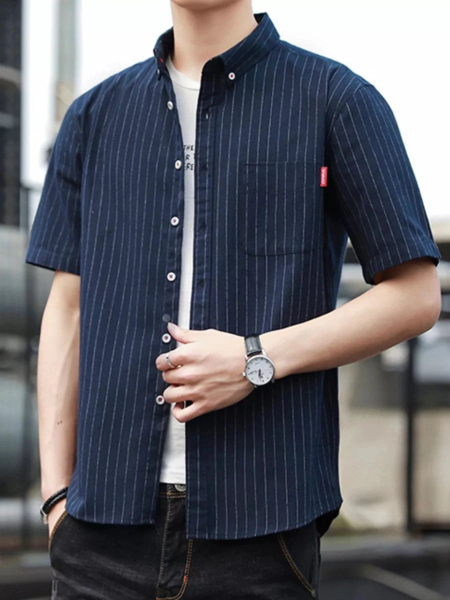 Men's Plus Size Casual Striped Short Sleeve Shirt - WowStore.live