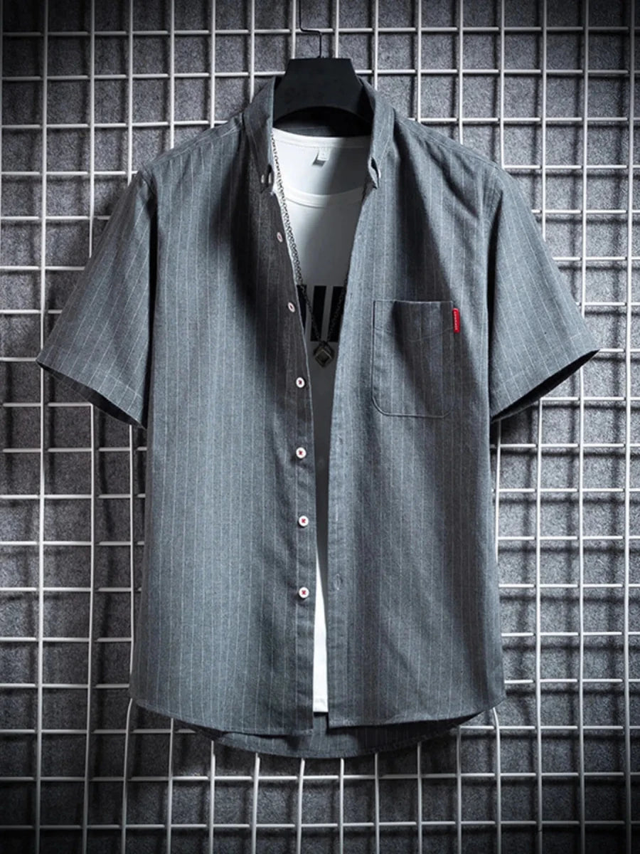 Men's Plus Size Casual Striped Short Sleeve Shirt - WowStore.live