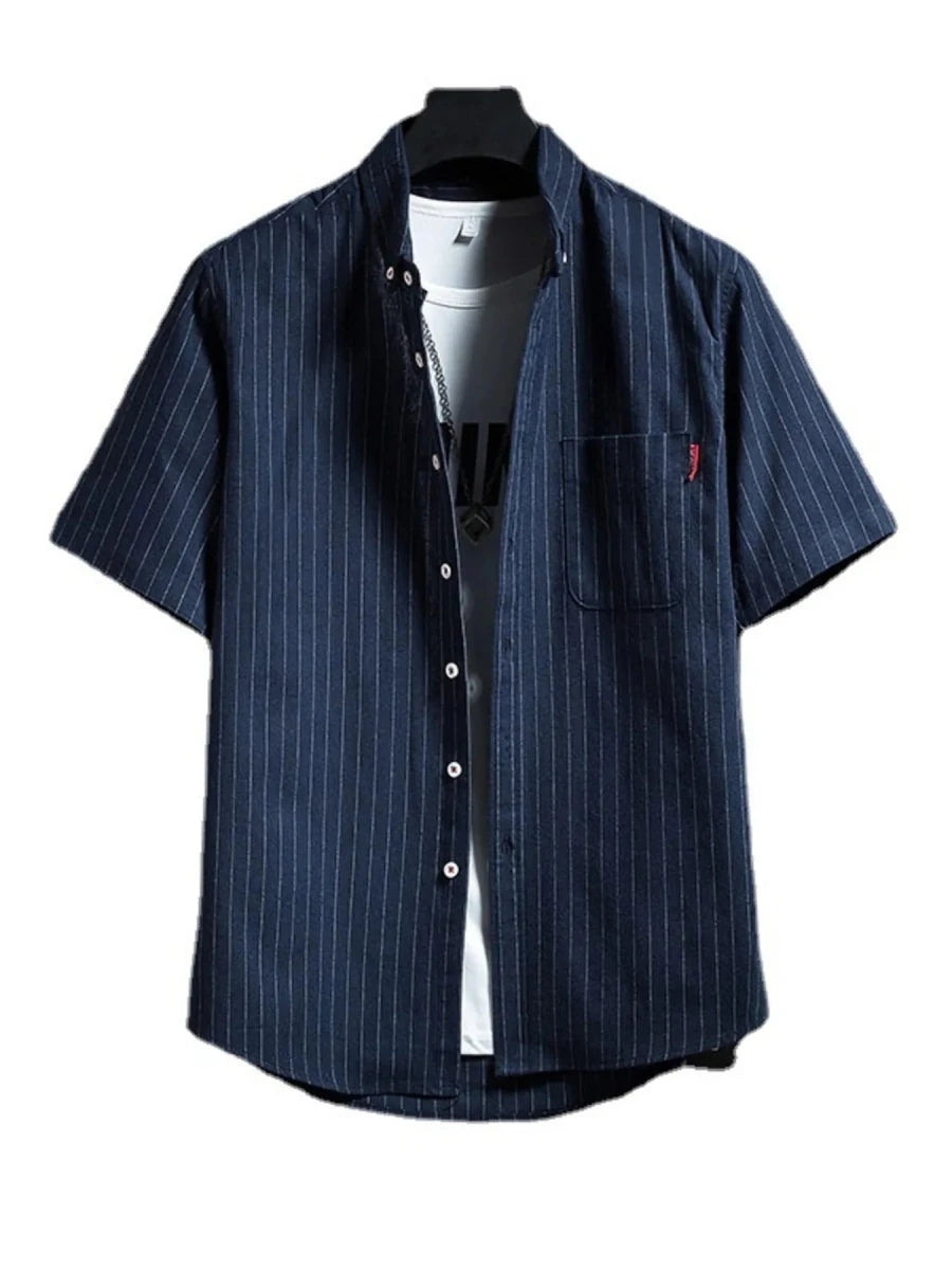 Men's Plus Size Casual Striped Short Sleeve Shirt - WowStore.live