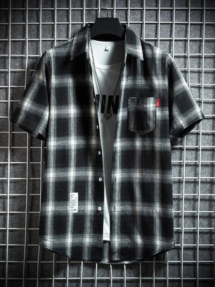 Men's Plus Size Plaid Button Up Short-Sleeve Shirt - WowStore.live