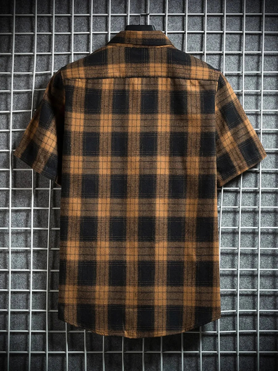 Men's Plus Size Plaid Button Up Short-Sleeve Shirt - WowStore.live