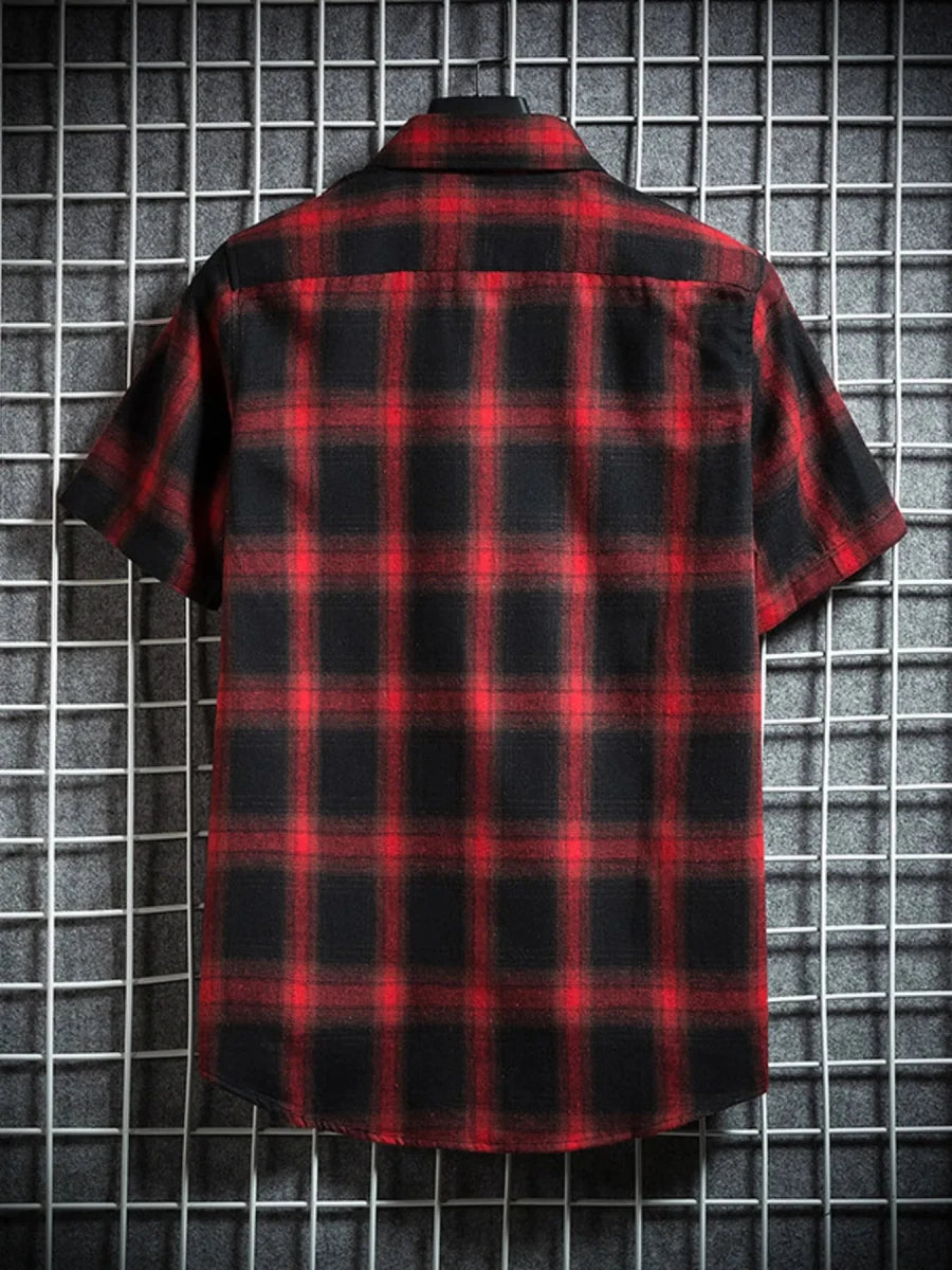Men's Plus Size Plaid Button Up Short-Sleeve Shirt - WowStore.live