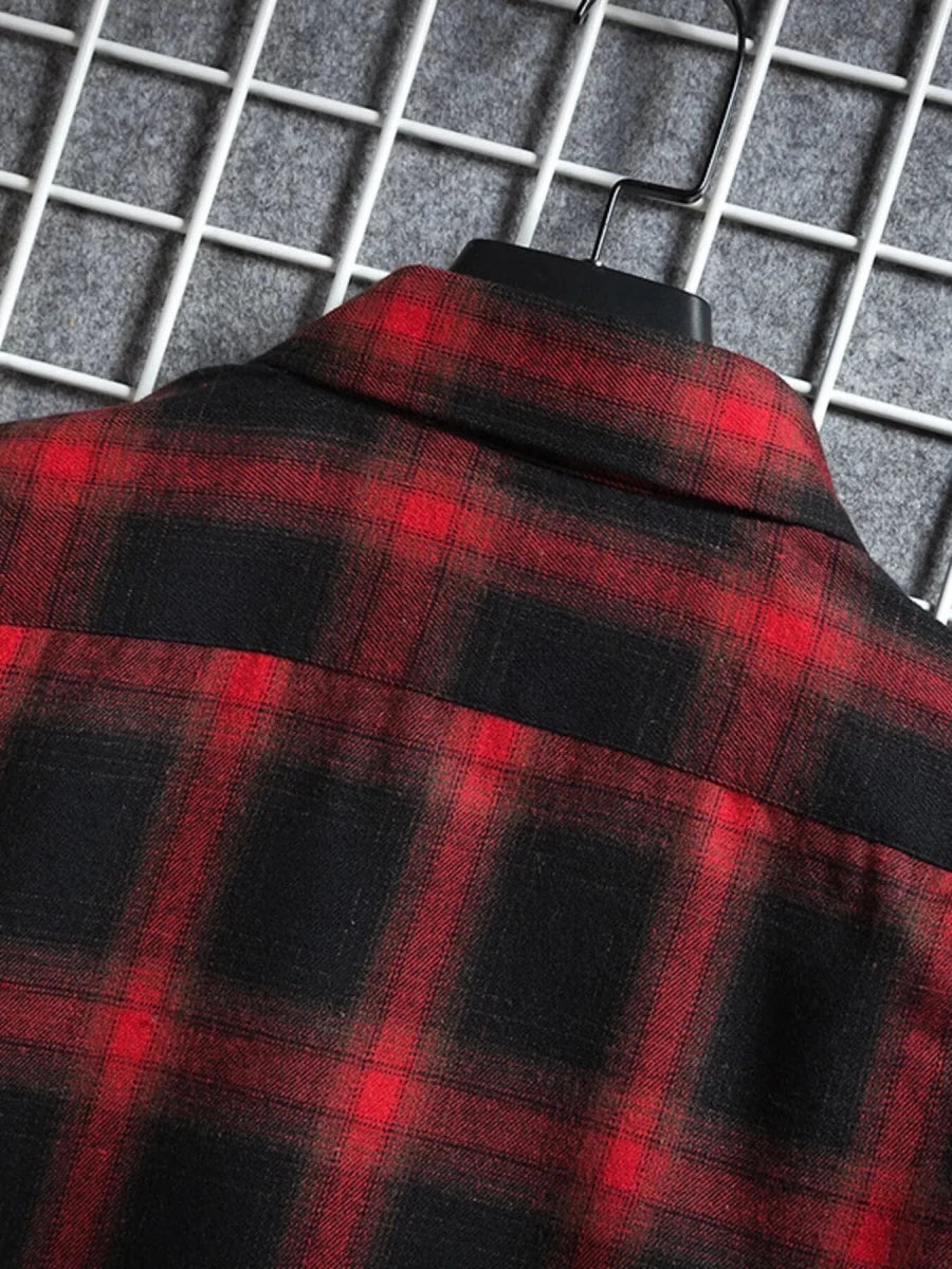 Men's Plus Size Plaid Button Up Short-Sleeve Shirt - WowStore.live