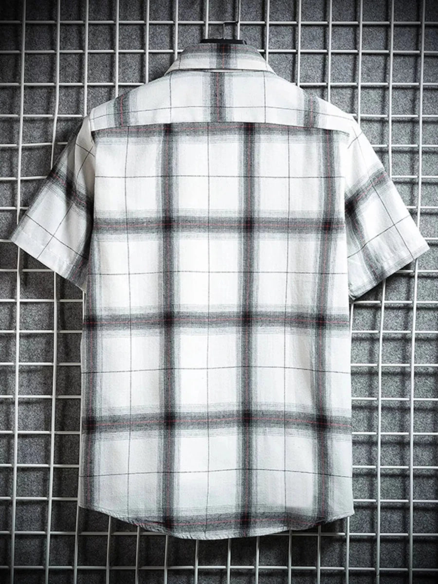 Men's Plus Size Plaid Button Up Short-Sleeve Shirt - WowStore.live
