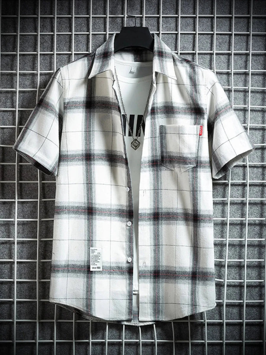 Men's Plus Size Plaid Button Up Short-Sleeve Shirt - WowStore.live