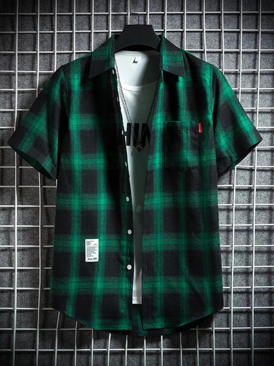 Men's Plus Size Plaid Button Up Short-Sleeve Shirt - WowStore.live