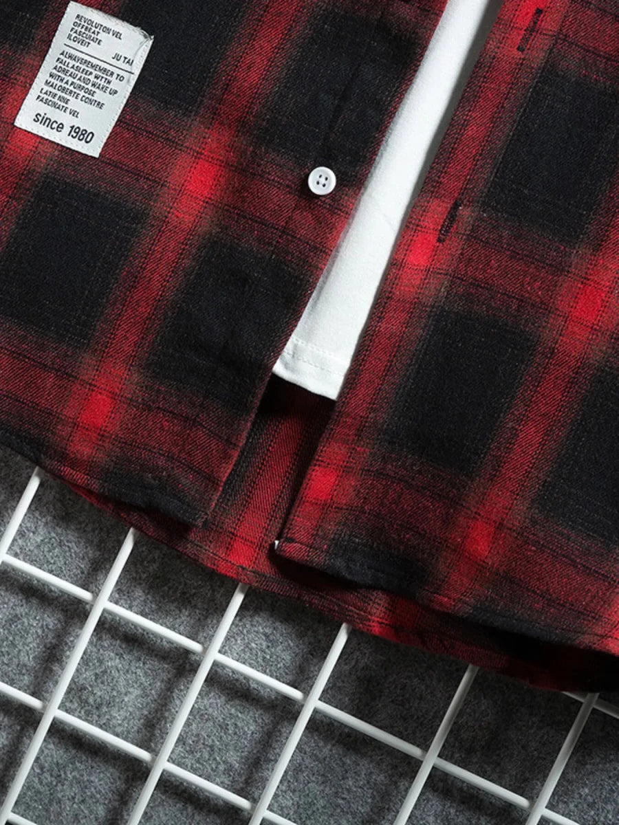 Men's Plus Size Plaid Button Up Short-Sleeve Shirt - WowStore.live