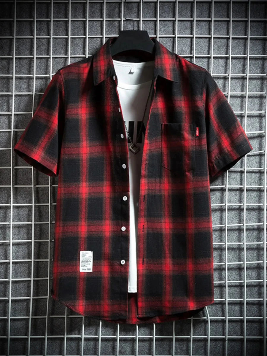 Men's Plus Size Plaid Button Up Short-Sleeve Shirt - WowStore.live