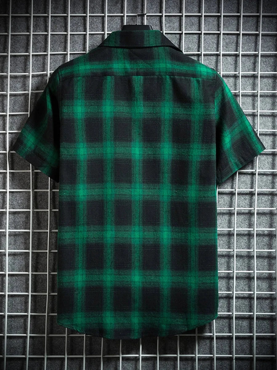 Men's Plus Size Plaid Button Up Short-Sleeve Shirt - WowStore.live