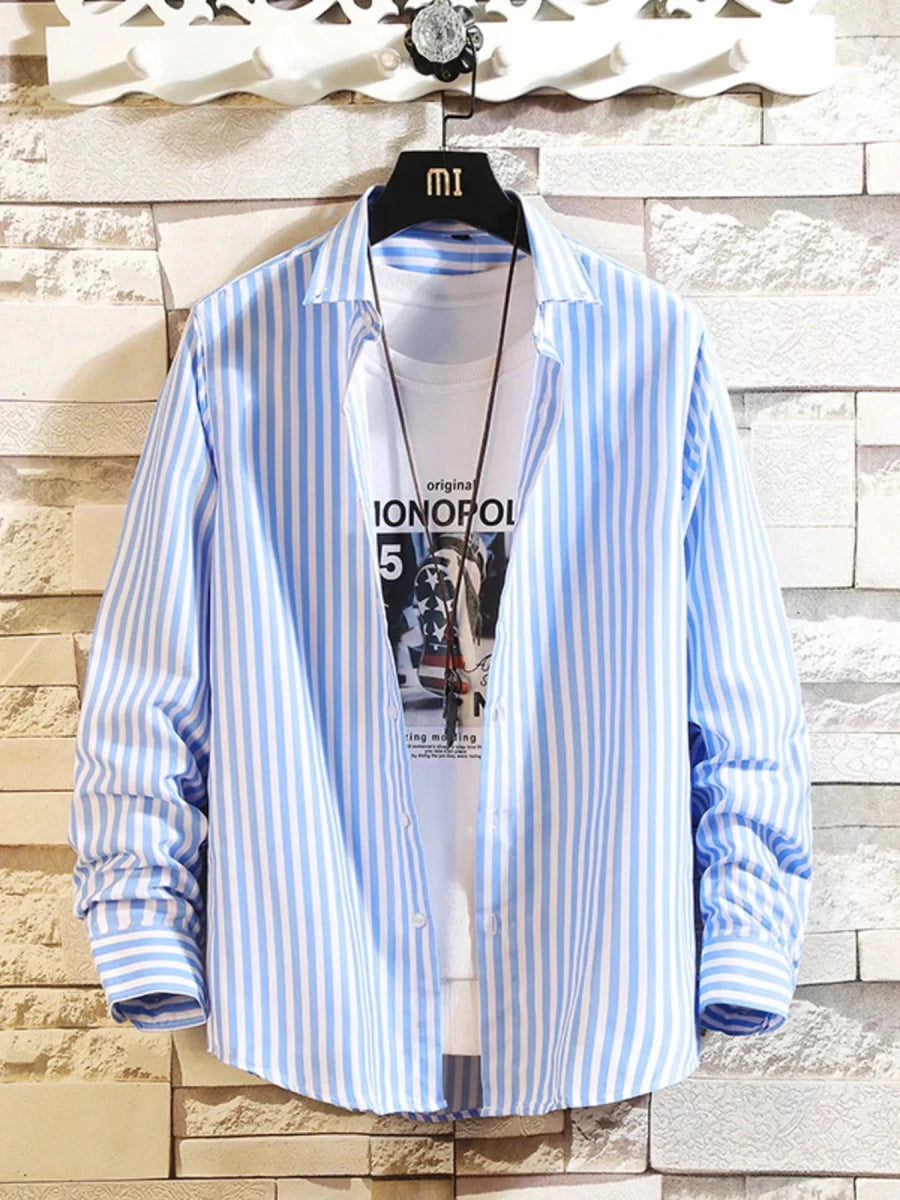 Men's Plus Size Striped Button Up Casual Shirt - WowStore.live