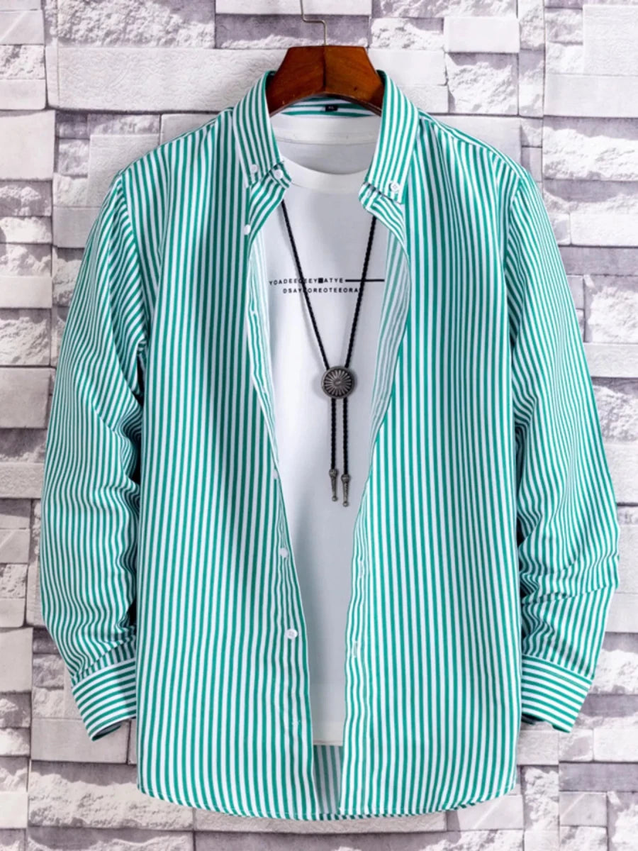 Men's Plus Size Striped Button Up Casual Shirt - WowStore.live