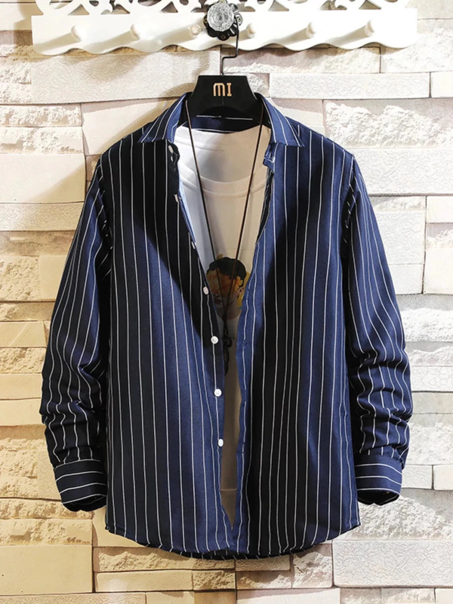 Men's Plus Size Striped Button Up Casual Shirt - WowStore.live