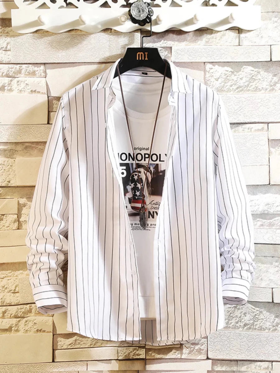 Men's Plus Size Striped Button Up Casual Shirt - WowStore.live