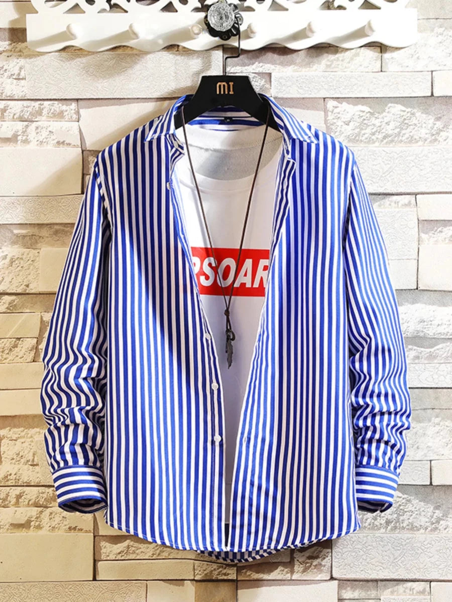 Men's Plus Size Striped Button Up Casual Shirt - WowStore.live