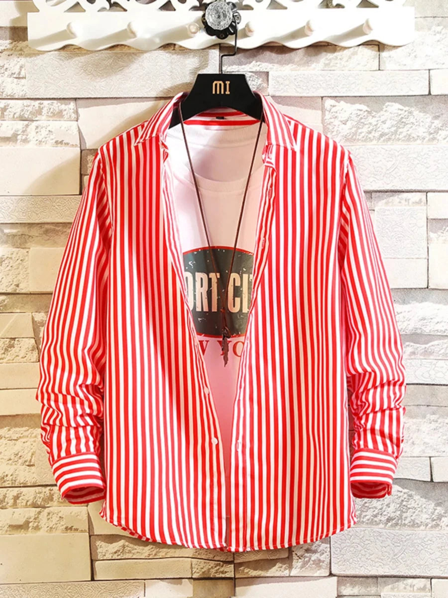 Men's Plus Size Striped Button Up Casual Shirt - WowStore.live