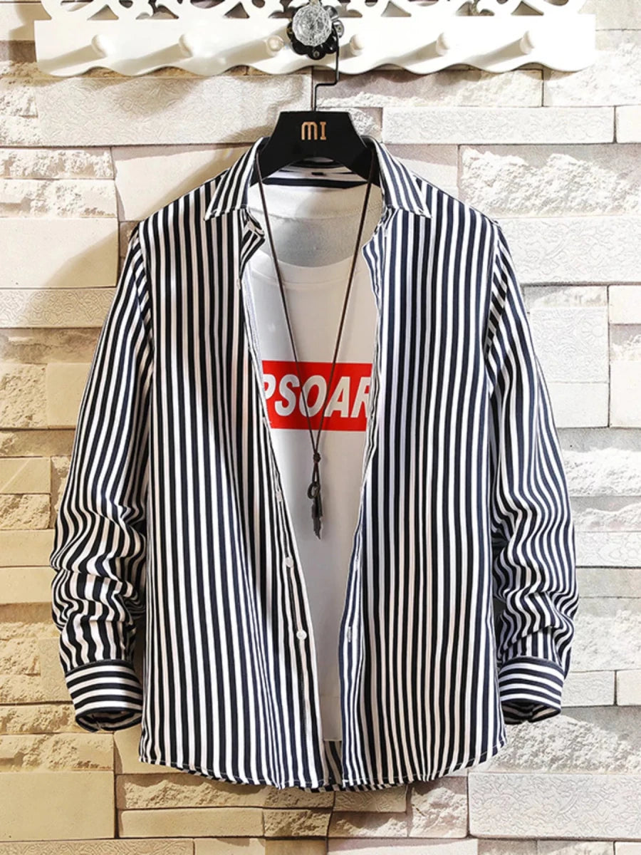 Men's Plus Size Striped Button Up Casual Shirt - WowStore.live