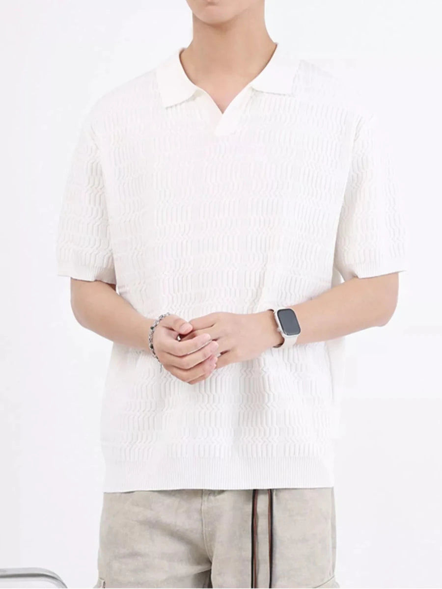 Men's Plus Size Textured Knit Short Sleeve Polo - WowStore.live