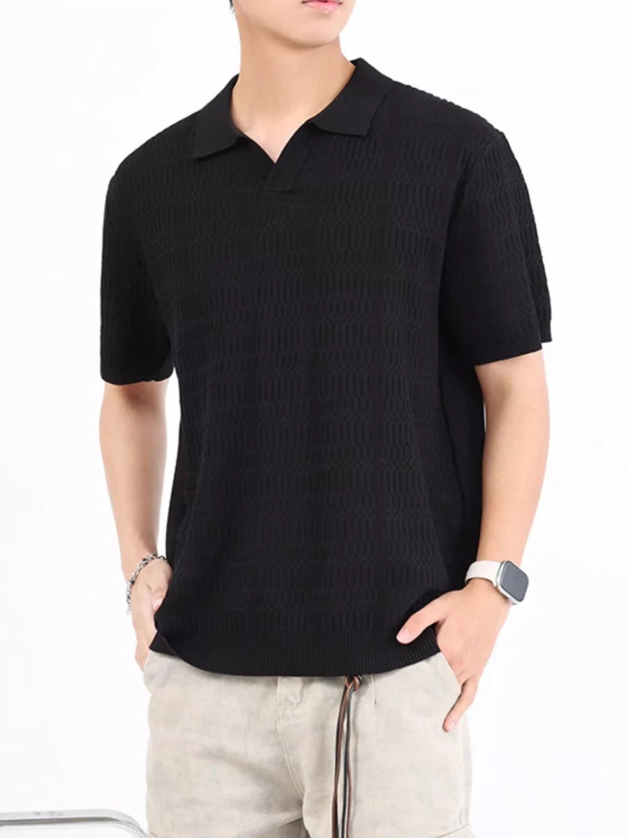 Men's Plus Size Textured Knit Short Sleeve Polo - WowStore.live