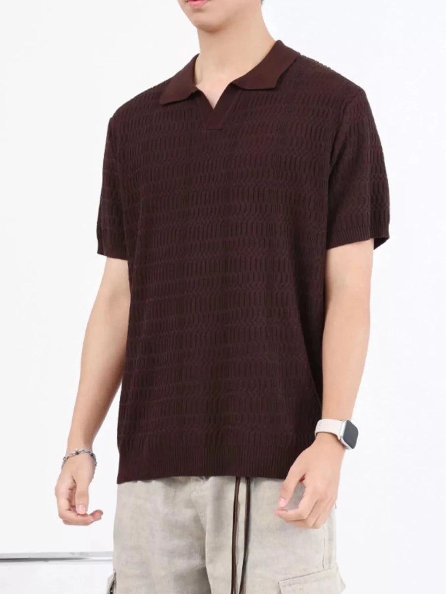 Men's Plus Size Textured Knit Short Sleeve Polo - WowStore.live