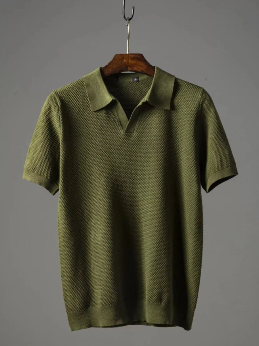 Men's Plus Size Textured Knit Short Sleeve Polo - WowStore.live