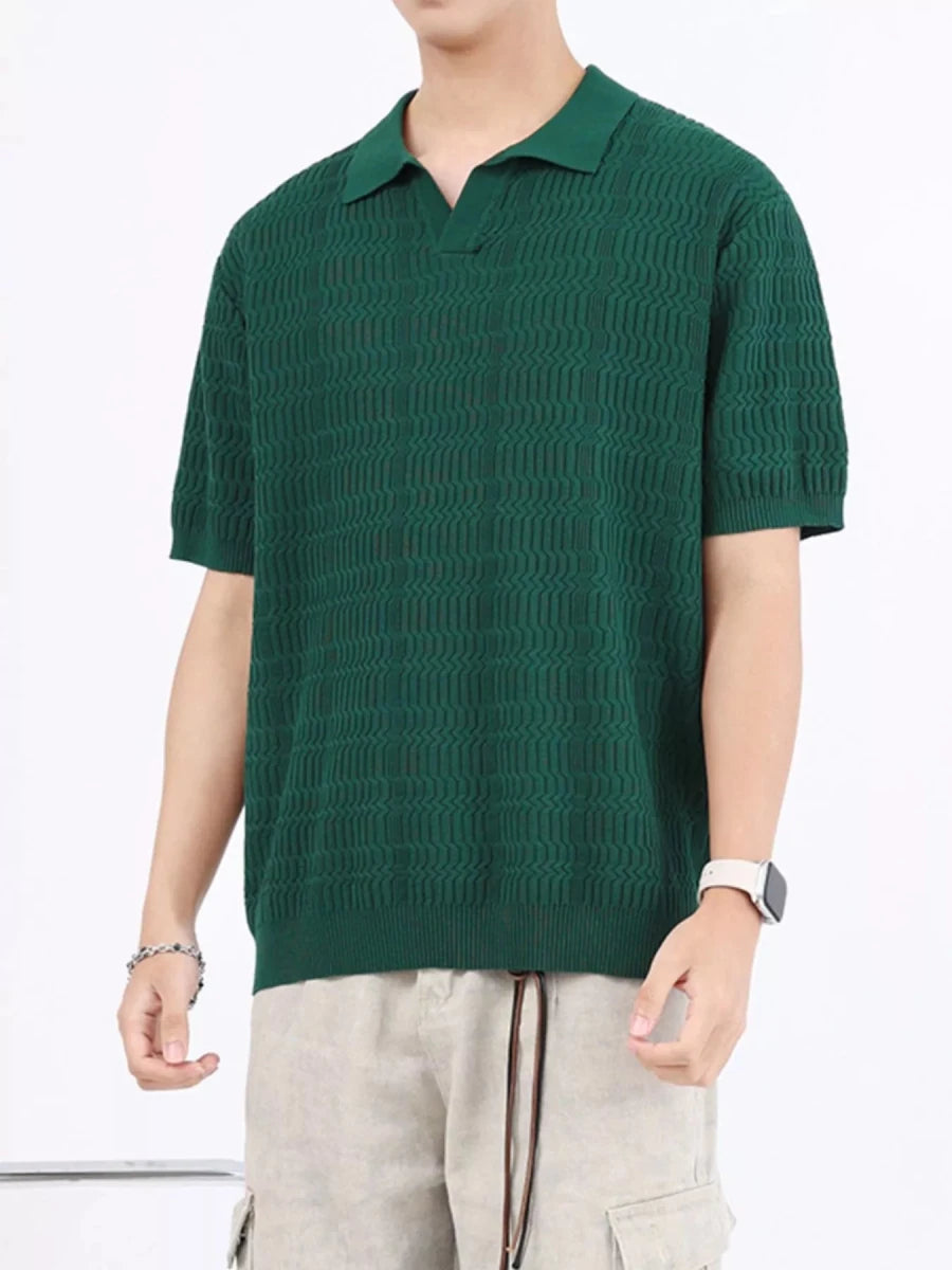 Men's Plus Size Textured Knit Short Sleeve Polo - WowStore.live