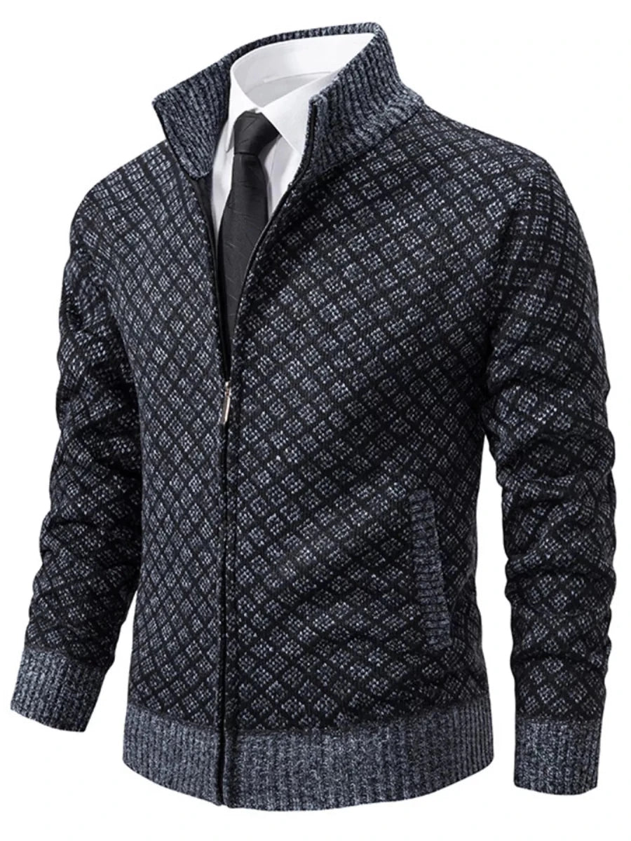 Men's Plus Size Textured Zip-Up Cardigan - WowStore.live