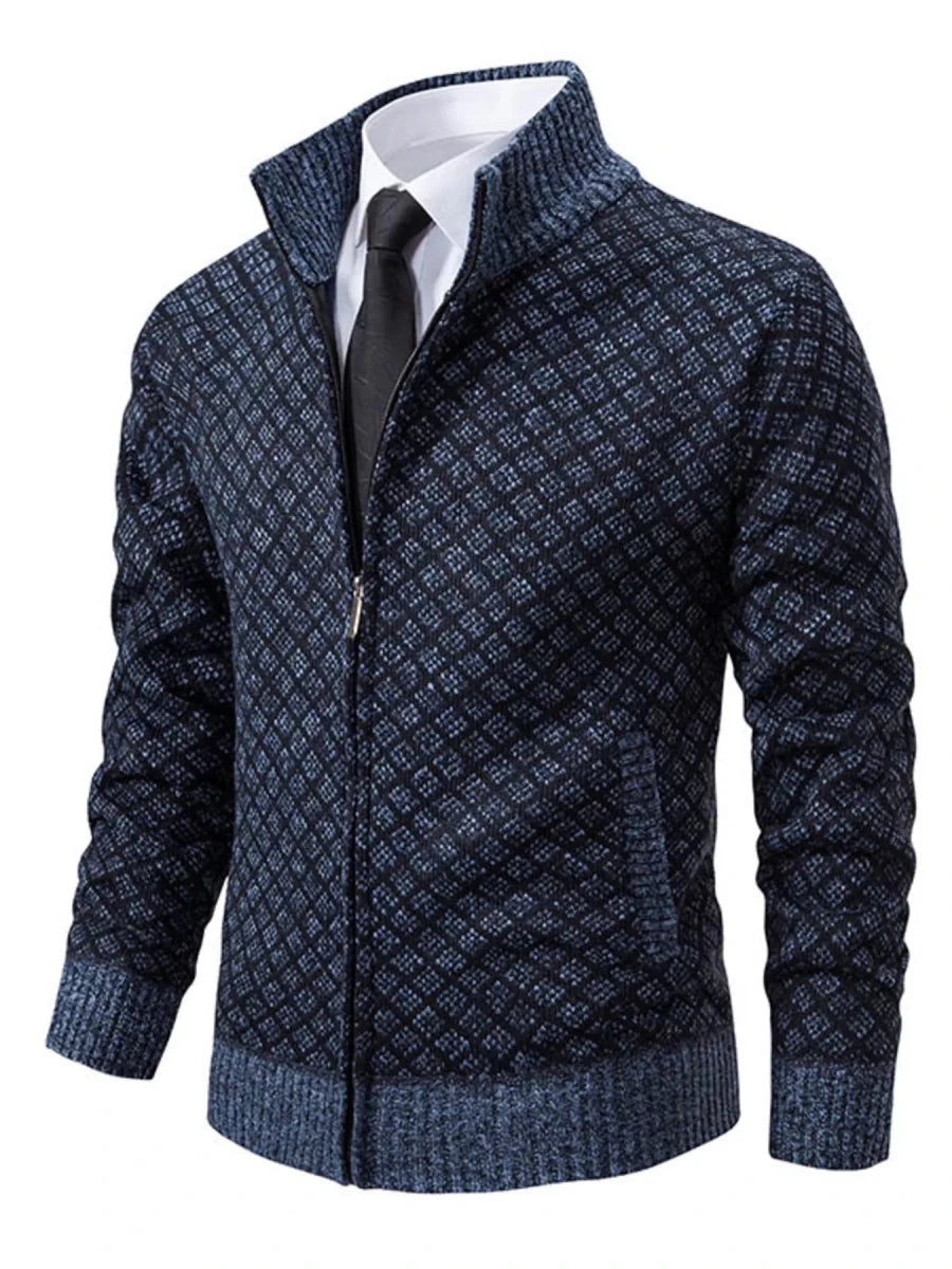 Men's Plus Size Textured Zip-Up Cardigan - WowStore.live