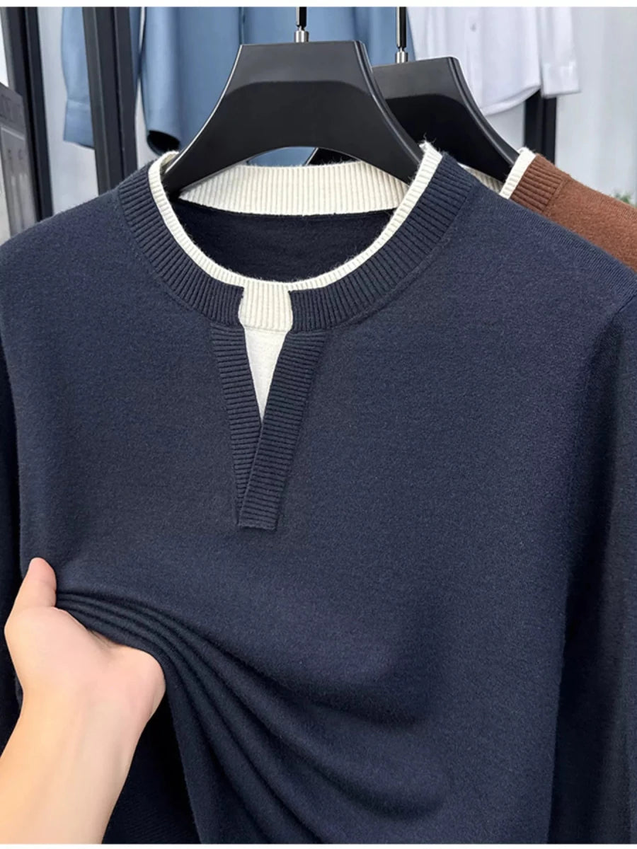 Men's Plus Size Two - Tone Long Sleeve Knit Top - Wow Store