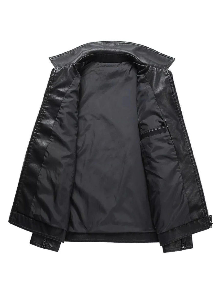 Men's Plus Size Zip Up Leather Jacket - Wow Store