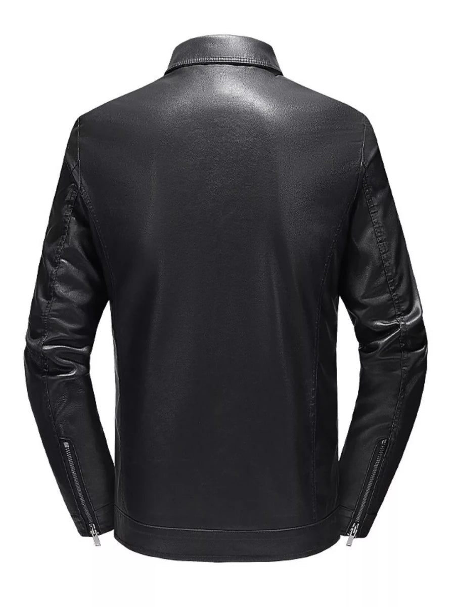 Men's Plus Size Zip Up Leather Jacket - Wow Store