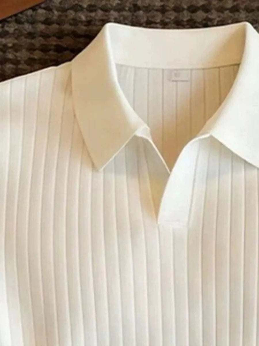 Men's Ribbed Knit Polo Shirt with Classic Collar - WowStore.live